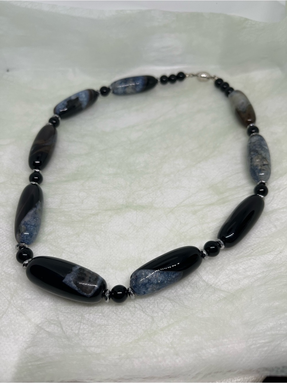 Druzy Black and Blue Necklace - Elegant Jewelry sterling silver magnetic clasp.